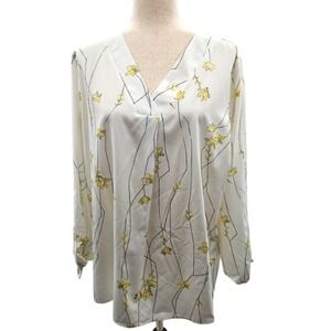 Belle by Kim Gravel Ivory Yellow &‎ Gray LS Floral Vneck Tunic Size L…